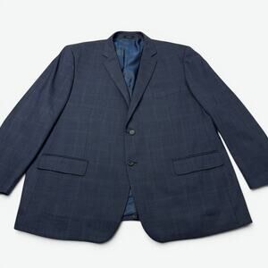 Joseph Feiss Gold Blazer Mens 54R Blue Windowpane Plaid Wool Suit Jacket